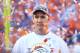 DENVER, CO - JANUARY 19: Peyton Manning #18 of the Denver Broncos celebrates after they defeated the New England Patriots 26 to 16 during the AFC Championship game at Sports Authority Field at Mile High on January 19, 2014 in Denver, Colorado. (Photo by