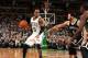 BOSTON, MA - JANUARY 26: Rajon Rondo #9 of the Boston Celtics drives against Deron Williams #8 of the Brooklyn Nets during a game at TD Garden in Boston. NOTE TO USER: User expressly acknowledges and agrees that, by downloading and or using this photograp