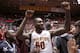 AMES, IA - NOVEMBER 17: DeAndre Kane #50 of the Iowa State Cyclones celebrates with fans after defeating Michigan at Hilton Coliseum on November 17, 2013 in Ames, Iowa. Iowa State defeated Michigan 77-70. (Photo by David Purdy/Getty Images)