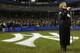 BRONX, NY - OCTOBER 19: Soprano Renee Fleming sings the national anthem prior to game 2 of the Major League Baseball World Series between the New York Yankees and the Florida Marlins on October 19, 2003 at Yankee Stadium in the Bronx, New York. (Photo b