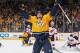 NASHVILLE, TN - JANUARY 31: David Legwand #11 of the Nashville Predators celebrates his game-tying goal in the final seconds against Cory Schneider #35 of the New Jersey Devils at Bridgestone Arena on January 31, 2014 in Nashville, Tennessee. (Photo by Jo