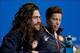 Feb 5, 2014; Krasnaya Polyana, RUSSIA; Danny Davis, left, and Shaun White, right during the USA Snowboarding Halfpipe Press Conference at Gorki Media Center. Mandatory Credit: Andrew P. Scott-USA TODAY Sports