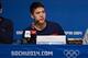 Feb 4, 2014; Sochi, RUSSIA; J.R. Celski addresses the media in a press conference prior to the 2014 Sochi Winter Olympic Games at Main Press Center-Dostoyevsky Hall. Mandatory Credit: Kyle Terada-USA TODAY Sports