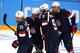 SOCHI, RUSSIA - FEBRUARY 08: Kelli Stack #16 of United States celebrates with her teammate Hilary Knight #21, Alex Carpenter #25 and Megan Bozek #9 after scoring a goal in the second period against Noora Raty #41 of Finland during the Women's Ice Hockey