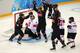 SOCHI, RUSSIA - FEBRUARY 08: Natalie Spooner #24, Hayley Wickenheiser #22 and Meghan Agosta-Marciano #2 of Canada celebrate after Jocelyne Larocque #3 of Canada scored a goal against Florence Schelling #41 of Switzerland in the first period during the Wo