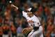 Sep 26, 2013; Baltimore, MD, USA; Baltimore Orioles pitcher Jim Johnson (43) throws in the ninth inning against the Toronto Blue Jays at Oriole Park at Camden Yards. The Orioles defeated the Blue Jays 3-2. Mandatory Credit: Joy R. Absalon-USA TODAY Sports