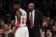 NEW YORK, NY - MAY 7: Head coach Mike Woodson talks to Iman Shumpert #21 of the New York Knicks during Game Two of the Eastern Conference Semifinals of the 2013 NBA Playoffs against the Indiana Pacers at Madison Square Garden on May 7, 2013 in New York