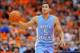 Jan 11, 2014; Syracuse, NY, USA; North Carolina Tar Heels guard Marcus Paige (5) dribbles the ball up the court against the Syracuse Orange during the second half at the Carrier Dome. Syracuse defeated North Carolina 57-45. Mandatory Credit: Rich Barnes