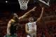 Feb 1, 2014; Stillwater, OK, USA; Oklahoma State Cowboys guard/forward Le'Bryan Nash (2) drives to the basket against Baylor Bears forward Rico Gathers (2) in the second half at Gallagher-Iba Arena. Baylor beat Oklahoma State 76-70. Mandatory Credit: Tim