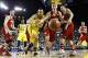Feb 16, 2014; Ann Arbor, MI, USA; Michigan Wolverines forward Jordan Morgan (52) battles for the ball with Wisconsin Badgers forward Sam Dekker (15) in the first half at Crisler Arena. Mandatory Credit: Rick Osentoski-USA TODAY Sports