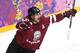 SOCHI, RUSSIA - FEBRUARY 19: Lauris Darzins #10 of Latvia celebrates after scoring a first-period goal against Canada during the Men's Ice Hockey Quarterfinal Playoff on Day 12 of the 2014 Sochi Winter Olympics at Bolshoy Ice Dome on February 19, 2014 in