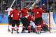 SOCHI, RUSSIA - FEBRUARY 17: Laura Benz #21 of Switzerland and teammates react after a disallowed goal against Canada during the Women's Ice Hockey Playoffs Semifinal game on day ten of the Sochi 2014 Winter Olympics at Shayba Arena on February 17, 2014