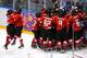 SOCHI, RUSSIA - FEBRUARY 20: Switzerland celebrates after defeating Sweden 4-3 during the Ice Hockey Women's Bronze Medal Game on day 13 of the Sochi 2014 Winter Olympics at Bolshoy Ice Dome on February 20, 2014 in Sochi, Russia. (Photo by Doug Pensinge
