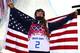 SOCHI, RUSSIA - FEBRUARY 20: Maddie Bowman of the United States celebrates winning the gold medal in the Freestyle Skiing Ladies' Ski Halfpipe Finals on day thirteen of the 2014 Winter Olympics at Rosa Khutor Extreme Park on February 20, 2014 in Sochi, R