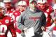 Nov 29, 2013; Lincoln, NE, USA; Nebraska Cornhuskers head coach Bo Pelini leads his team onto the field prior to the game against the Iowa Hawkeyes at Memorial Stadium. Iowa won 38-17. Mandatory Credit: Bruce Thorson-USA TODAY Sports