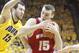IOWA CITY, IA - FEBRUARY 22: Forward Sam Dekker #15 of the Wisconsin Badgers goes to the basket during the first half against forward Zach McCabe #15 of the Iowa Hawkeyes on February 22, 2014 at Carver-Hawkeye Arena, in Iowa City, Iowa. (Photo by Matthew