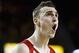 Feb 16, 2014; Ann Arbor, MI, USA; Wisconsin Badgers forward Sam Dekker (15) celebrates on the court in the second half against the Michigan Wolverines at Crisler Arena. The Badgers won 75-62. Mandatory Credit: Rick Osentoski-USA TODAY Sports