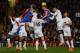 LONDON, ENGLAND - FEBRUARY 22: Joel Ward of Crystal Palace gets above the Manchester United defence to head the ball during the Barclays Premier League match between Crystal Palace and Manchester United at Selhurst Park on February 22, 2014 in London, En