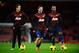 LONDON, ENGLAND - FEBRUARY 12: (L-R) Adnan Januzaj, Juan Mata and Patrice Evra of Manchester United warm up before the Barclays Premier League match between Arsenal and Manchester United at the Emirates Stadium on February 12, 2014 in London, England. (