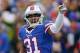 ORCHARD PARK, NY - NOVEMBER 17: Jairus Byrd #31 of the Buffalo Bills reacts after making his first of two interceptions against the New York Jets at Ralph Wilson Stadium on November 17, 2013 in Orchard Park, New York. (Photo by Rick Stewart/Getty Images
