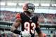 Dec 29, 2013; Cincinnati, OH, USA; Cincinnati Bengals defensive end Michael Johnson (93) against the Baltimore Ravens at Paul Brown Stadium. Bengals defeated the Ravens 34-17. Mandatory Credit: Andrew Weber-USA TODAY Sports
