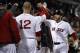 Drew celebrates with the Red Sox before declining a qualifying offer from the team.