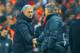 ISTANBUL, TURKEY - FEBRUARY 26: Jose Mourinho manager of Chelsea shakes hands with Head Coach Roberto Mancini of Galatasaray at the final whistle during the UEFA Champions League Round of 16 first leg match between Galatasaray AS and Chelsea at Ali Sami