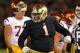SOUTH BEND, IN - OCTOBER 19: Louis Nix III #1 of the Notre Dame Fighting Irish celebrates near the end of the game against the University of Southern California Trojans at Notre Dame Stadium on October 19, 2013 in South Bend, Indiana. Notre Dame defeated