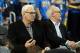 Jan 9, 2014; Los Angeles, CA, USA; NBA coach Phil Jackson (left) and actor John Lithgow watch the game between the UCLA Bruins and the Arizona Wildcats at Pauley Pavilion. Mandatory Credit: Jayne Kamin-Oncea-USA TODAY Sports