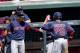 Mar 15, 2013; Sarasota, FL, USA; Boston Red Sox right fielder Bryce Brentz celebrates with teammates after hitting a solo homerun against the Baltimore Orioles during the top of the fifth inning of a spring training game at Ed Smith Stadium. Mandatory Cre