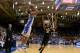 DURHAM, NC - FEBRUARY 04: Andre Dawkins #34 of the Duke Blue Devils launches a 3-point shot in front of head coach Jeff Bzdelik and Travis McKie #30 of the Wake Forest Demon Deacons during their game at Cameron Indoor Stadium on February 4, 2014 in Durha