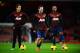 LONDON, ENGLAND - FEBRUARY 12: (L-R) Adnan Januzaj, Juan Mata and Patrice Evra of Manchester United warm up before the Barclays Premier League match between Arsenal and Manchester United at the Emirates Stadium on February 12, 2014 in London, England. (