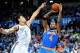 Feb 9, 2014; Oklahoma City, OK, USA; New York Knicks power forward Jeremy Tyler (4) shoots the ball over Oklahoma City Thunder center Steven Adams (12) during the second quarter at Chesapeake Energy Arena. Mandatory Credit: Mark D. Smith-USA TODAY Sports