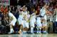 CHARLOTTESVILLE, VA - MARCH 01: Virginia Cavaliers players celebrate against the Syracuse Orange during the second half at John Paul Jones Arena on March 1, 2014 in Charlottesville, Virginia. Virginia defeated Syracuse 75-56. (Photo by Rich Barnes/Gett