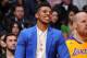 LOS ANGELES, CA - MARCH 6: Nick Young #0 of the Los Angeles Lakers looks on from the bench against the Los Angeles Clippers at Staples Center on March 6, 2014 in Los Angeles, California. NOTE TO USER: User expressly acknowledges and agrees that, by downlo