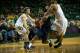 WACO, TX - JANUARY 28: Juwan Staten #3 of the West Virginia Mountaineers drives to the basket past Brady Heslip #5 and Rico Gathers #2 of the Baylor Bears on January 28, 2014 at the Ferrell Center in Waco, Texas. (Photo by Cooper Neill/Getty Images)