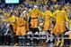 WICHITA, KS - FEBRUARY 22: The Wichita State Shockers bench celebrates after defeating the Drake Bulldogs to win the Missouri Valley Conference on February 22, 2014 at Charles Koch Arena in Wichita, Kansas. Wichita State won 83-54. (Photo by Peter Aike