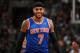 BOSTON, MA - MARCH 12: Carmelo Anthony #7 of the New York Knicks smliles during the game against the Boston Celtics on March 12, 2014 at the TD Garden in Boston, Massachusetts. NOTE TO USER: User expressly acknowledges and agrees that, by downloading and