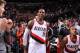 PORTLAND, OR - DECEMBER 21: Damian Lillard #0 and LaMarcus Aldridge #12 of the Portland Trail Blazers smile after the game against the New Orleans Pelicans on December 21, 2013 at the Moda Center Arena in Portland, Oregon. NOTE TO USER: User expressly ac