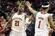 Jan 9, 2014; Lincoln, NE, USA; Nebraska Cornhuskers forward Leslee Smith (21) high five during their NCAA mens basketball game against the Michigan Wolverines at the Pinnacle Bank Arena. Mandatory Credit: Dave Weaver-USA TODAY Sports