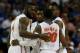 ATLANTA, GA - MARCH 16: Casey Prather #24, Scottie Wilbekin #5, Will Yeguete #15, Michael Frazier II #20 and Patric Young #4 of the Florida Gators hullde in the first half against the Kentucky Wildcats during the Championship game of the 2014 Men's SEC B