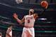 CHICAGO, IL - JANUARY 20: Carlos Boozer #5 of the Chicago Bulls grabs a rebound during the game against the Los Angeles Lakers on January 20, 2014 at the United Center in Chicago, Illinois. NOTE TO USER: User expressly acknowledges and agrees that, by dow