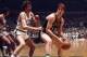 NEW YORK - 1973: Dave Cowens #18 of the Boston Celtics looks to make a move against Phil Jackson #18 of the New York Knicks during the Eastern Conference Finals played in 1973 at Madison Square Garden in New York, New York. NOTE TO USER: User expressly a