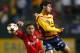CARSON, CA - JANUARY 11: Rafael Marquez #9 of Morelia misses the header as Lucas Ayala #26 of Veracruz looks on during Interliga 2006, a qualification tournament for Mexico club teams for the Copa Libertadores, on January 11, 2006 at the Home Depot Cente