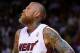 MIAMI, FL - MARCH 12: Chris Andersen #11 of the Miami Heat looks on during a game against the Brooklyn Nets at American Airlines Arena on March 12, 2014 in Miami, Florida. NOTE TO USER: User expressly acknowledges and agrees that, by downloading and/or us