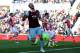 STOKE ON TRENT, ENGLAND - MARCH 15: Andy Carrol of West Ham sees his shot saved during the Barclays Premier League match between Stoke City and West Ham United at the Britannia Stadium on March 15, 2014 in Stoke on Trent, England. (Photo by Ross Kinnaird
