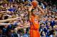DURHAM, NC - JANUARY 08: The Cameron Crazies taunt K.J. McDaniels #32 of the Clemson Tigers as he prepares to inbound the ball against the Duke Blue Devils during play at Cameron Indoor Stadium on January 8, 2013 in Durham, North Carolina. Duke won 68-40