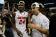 ATLANTA, GA - MARCH 16: Casey Prather #24 and Scottie Wilbekin #5 of the Florida Gators celebrate their 61 to 60 win over the Kentucky Wildcats in the Championship game of the 2014 Men's SEC Basketball Tournament at Georgia Dome on March 16, 2014 in Atla
