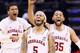 INDIANAPOLIS, IN - MARCH 14: Terran Petteway #5 of the Nebraska Cornhuskers and Walter Pitchford #35 celebrate in the game against the Ohio State Buckeyes during the Quarterfinals of the Big Ten Basketball Tournament at Bankers Life Fieldhouse on March 1
