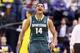INDIANAPOLIS, IN - MARCH 16: Gary Harris #14 of the Michigan State Spartans celebrates during the 69-55 win over the Michigan Wolverines during the finals of the Big Ten Basketball Tournament at Bankers Life Fieldhouse on March 16, 2014 in Indianapolis,